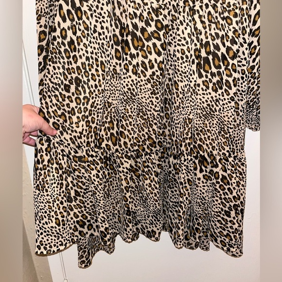 women's XXL Tiered Cheetah Print Dress With Balloon Sleeve Keyhole maxi length - Picture 7 of 11